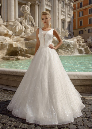 Ivory Sequined Lace Wedding Dress With Horsehair Hem Ivory Sequined Lace Wedding Dress With Horsehair Hem